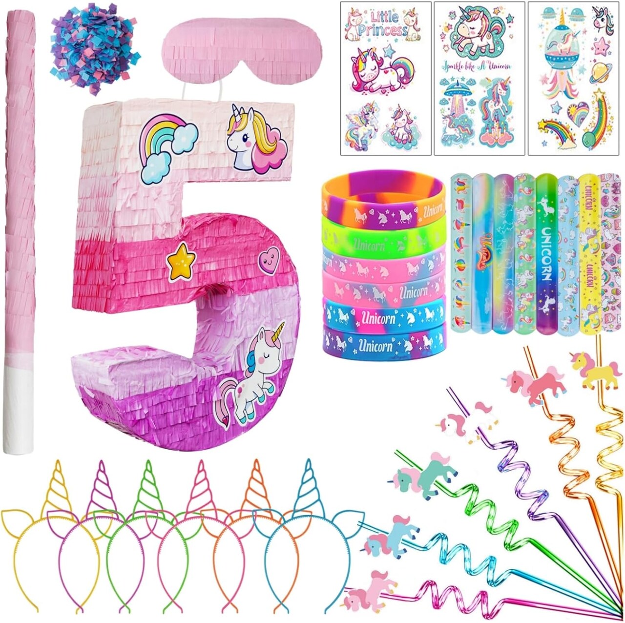 Number 5 Unicorn Pinata for Girls 5th Birthday Party with Party Favors Supplies for 5 year old Birthday Party Game Decorations (Number 5)